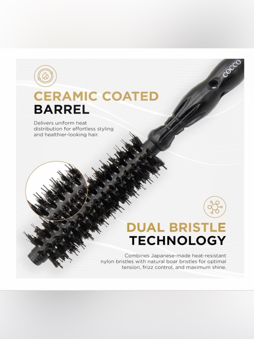 COCCO Round Brush Black Series Ceramic Boar Brush - Black Size 1 32mm #UC8-1 - Picture 9 of 11